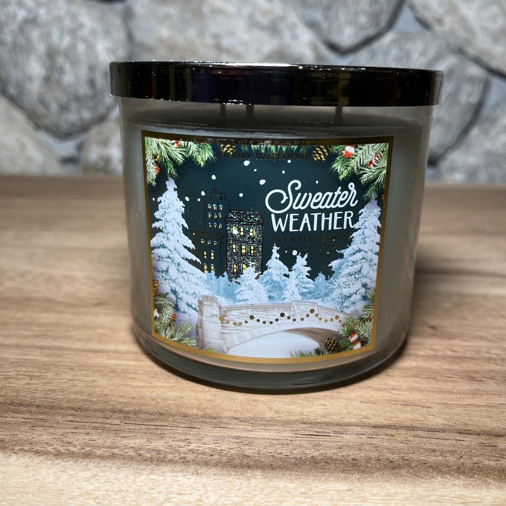 Bath & Body Works 3 wick 14.5 oz Candle eucalyptus juniper sage Sweater Weather